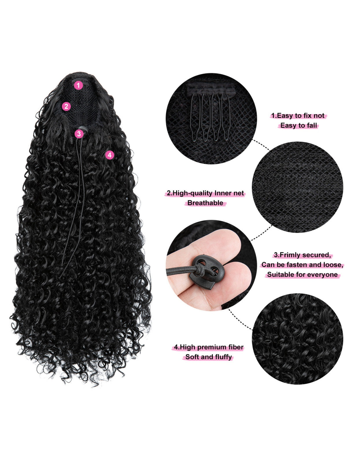 Small Curly Ponytail Synthetic Fiber Drawstring Braid High-temperature Silk Wig