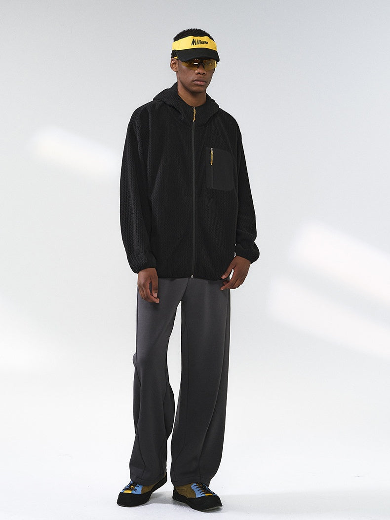 Bata Wave Pattern Stand Collar Outdoor Windproof Zipper Jacket