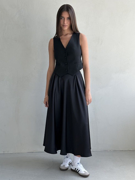 Elegant High-waisted Satin Satin Long Skirt With A Full Hem