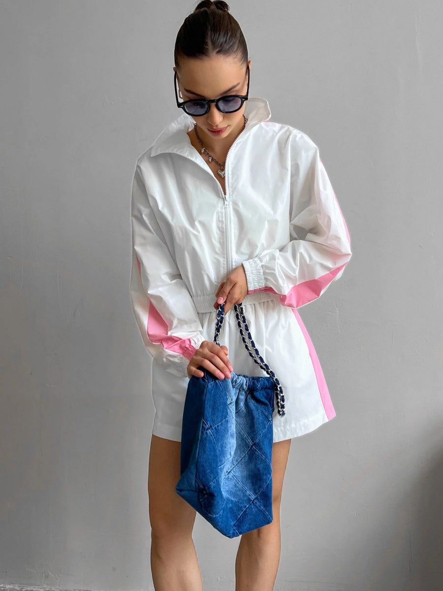 Liber Autumn women's contrast color block jacket long sleeve two piece suit