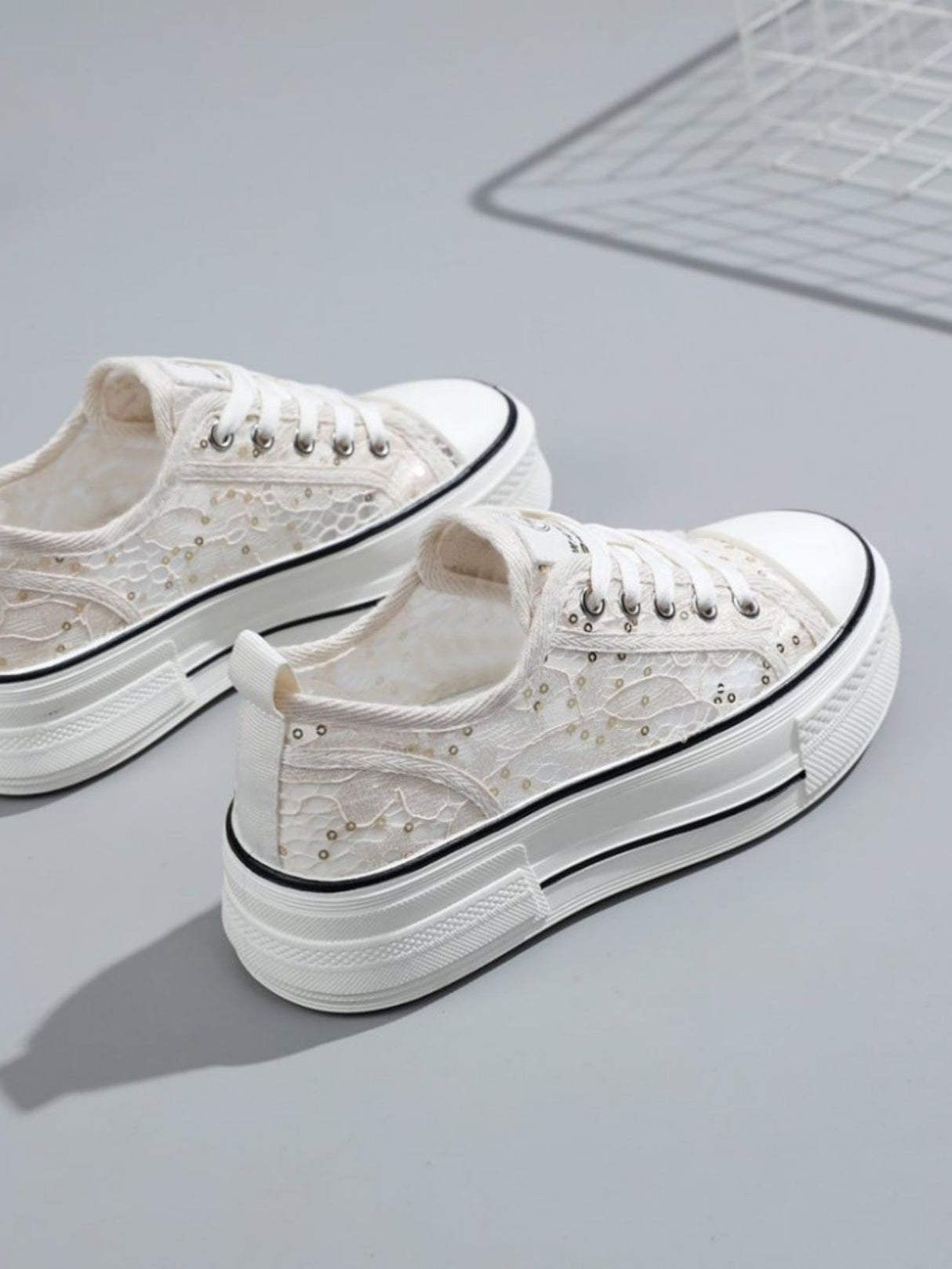 Sequined Mesh Thick-soled Women's Casual Sneakers