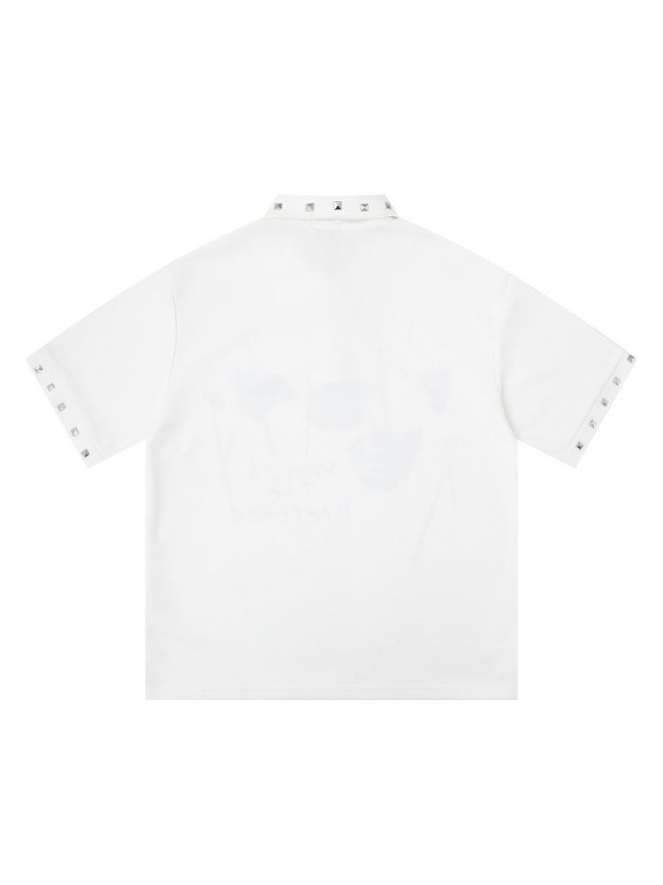 Portrait Printed Loose-fit Ins Metal Orange POLO Shirt