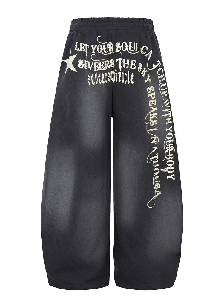 Letter Printed Machete Wide-leg Hip Hop Spray Dyeing Make Dirty Mopping Sweatpants