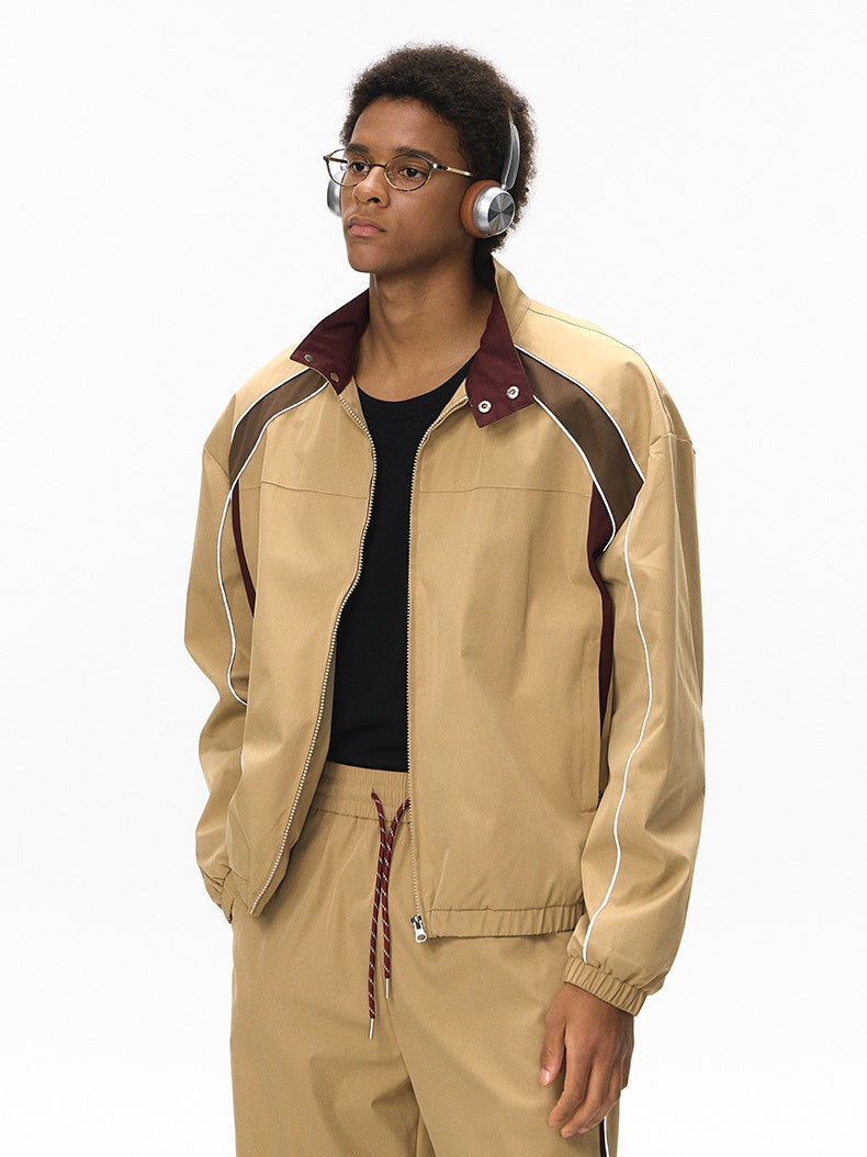 Function Retro Sports Racing Suit Jackets Wide-leg Pants Set