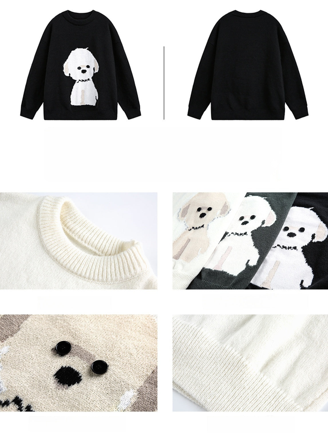Cartoon Puppy Texture Keep Warm Crew Neck Sweater