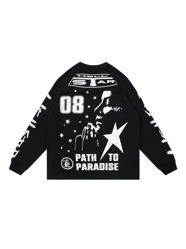 Dark Printed High Street Loose Long-sleeved T-shirt