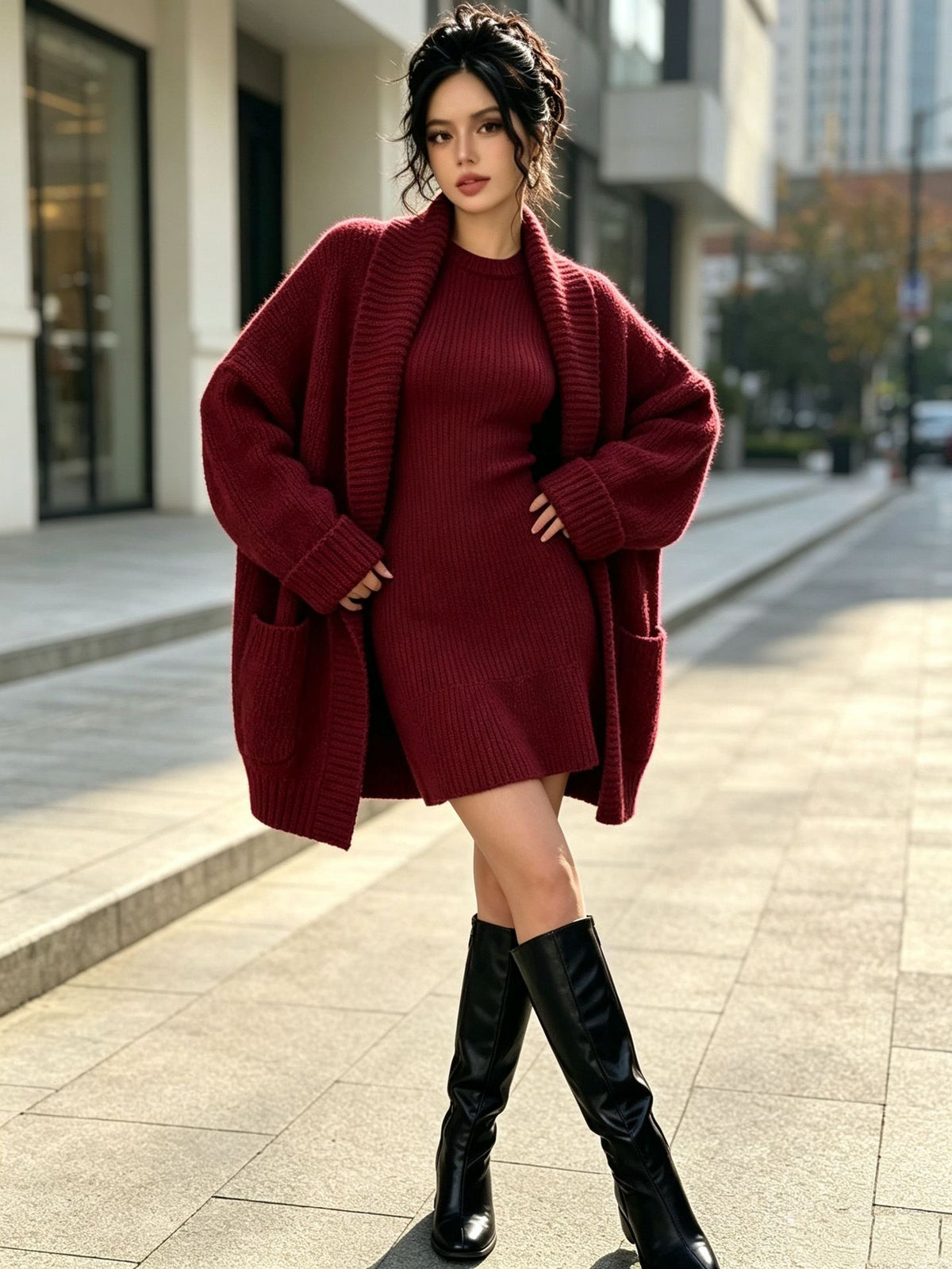 Autumn/Winter Loose Knit Cardigan Set