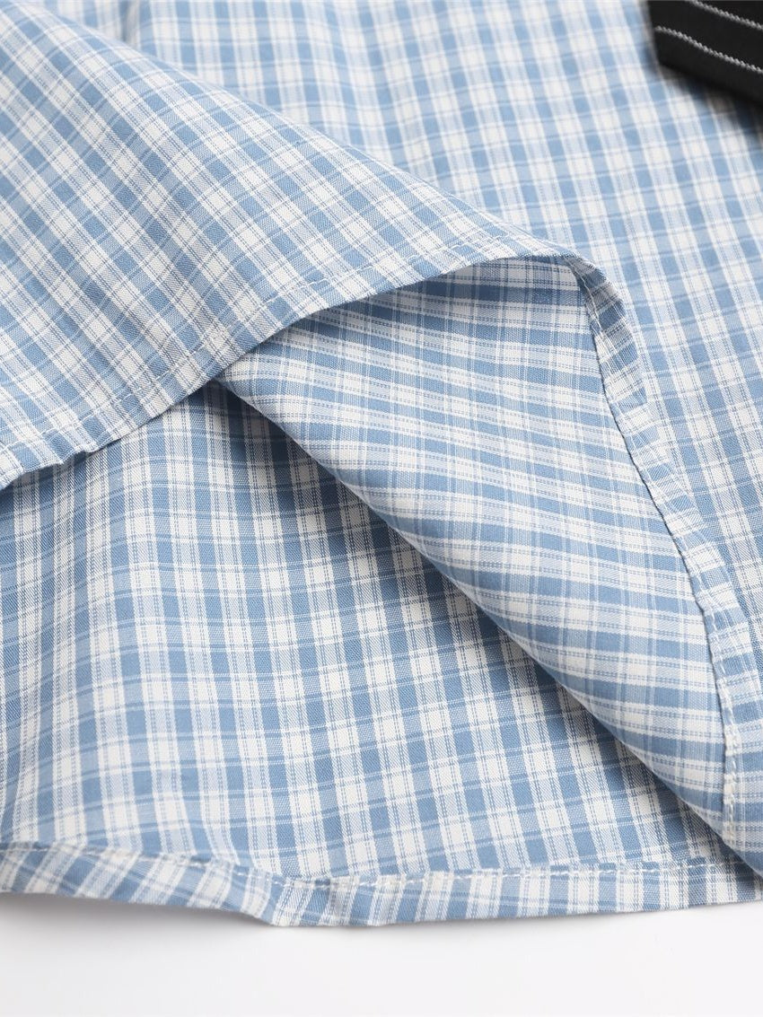 Liber Autumn Neutral wear Tie Plaid Shirts