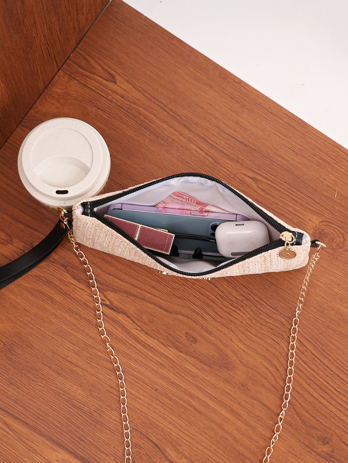 Solid Color Vacation Straw Crossbody Bag