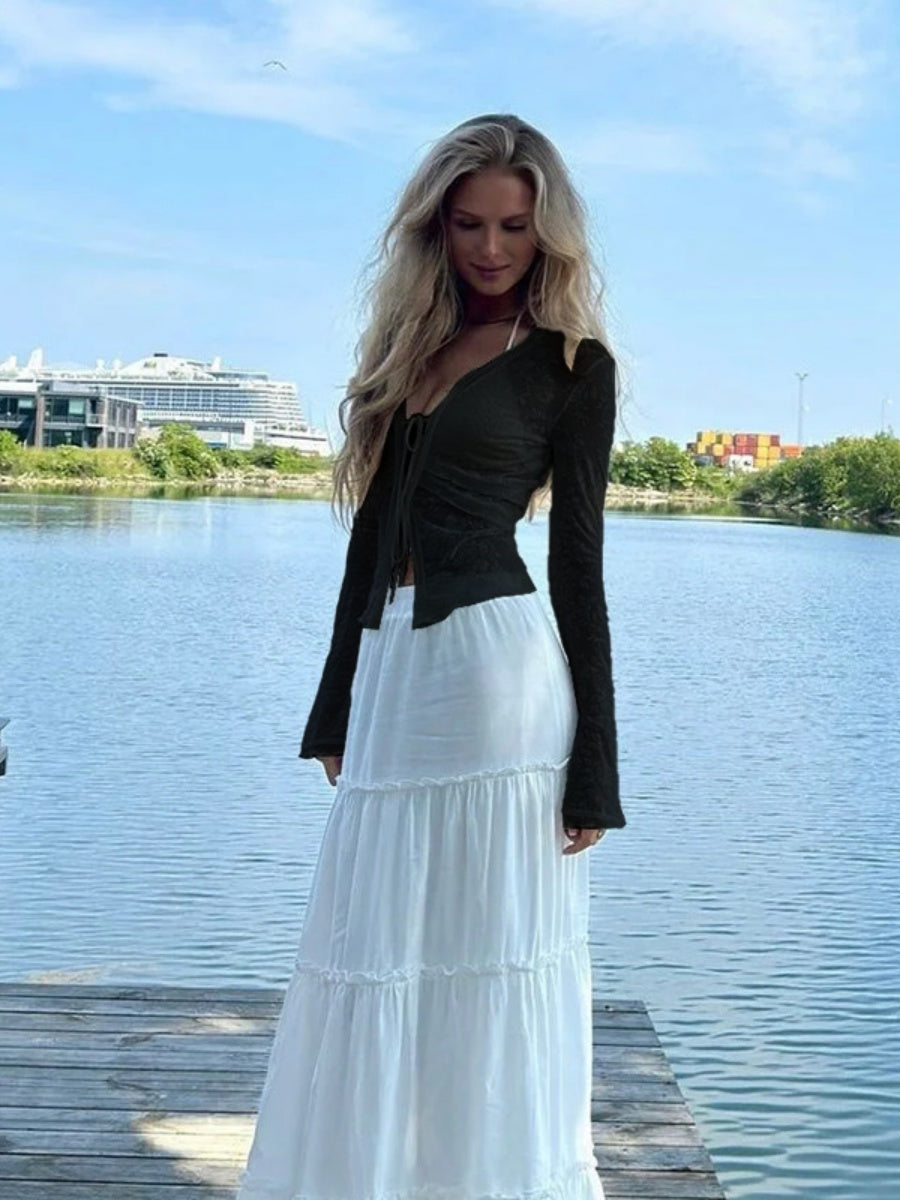 Deep V-neck Chiffon Burning Flowers Long Sleeve Designer Shirt