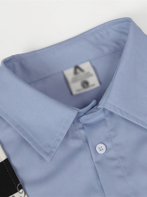 Patchwork Striped Shirt with Shawl Accent