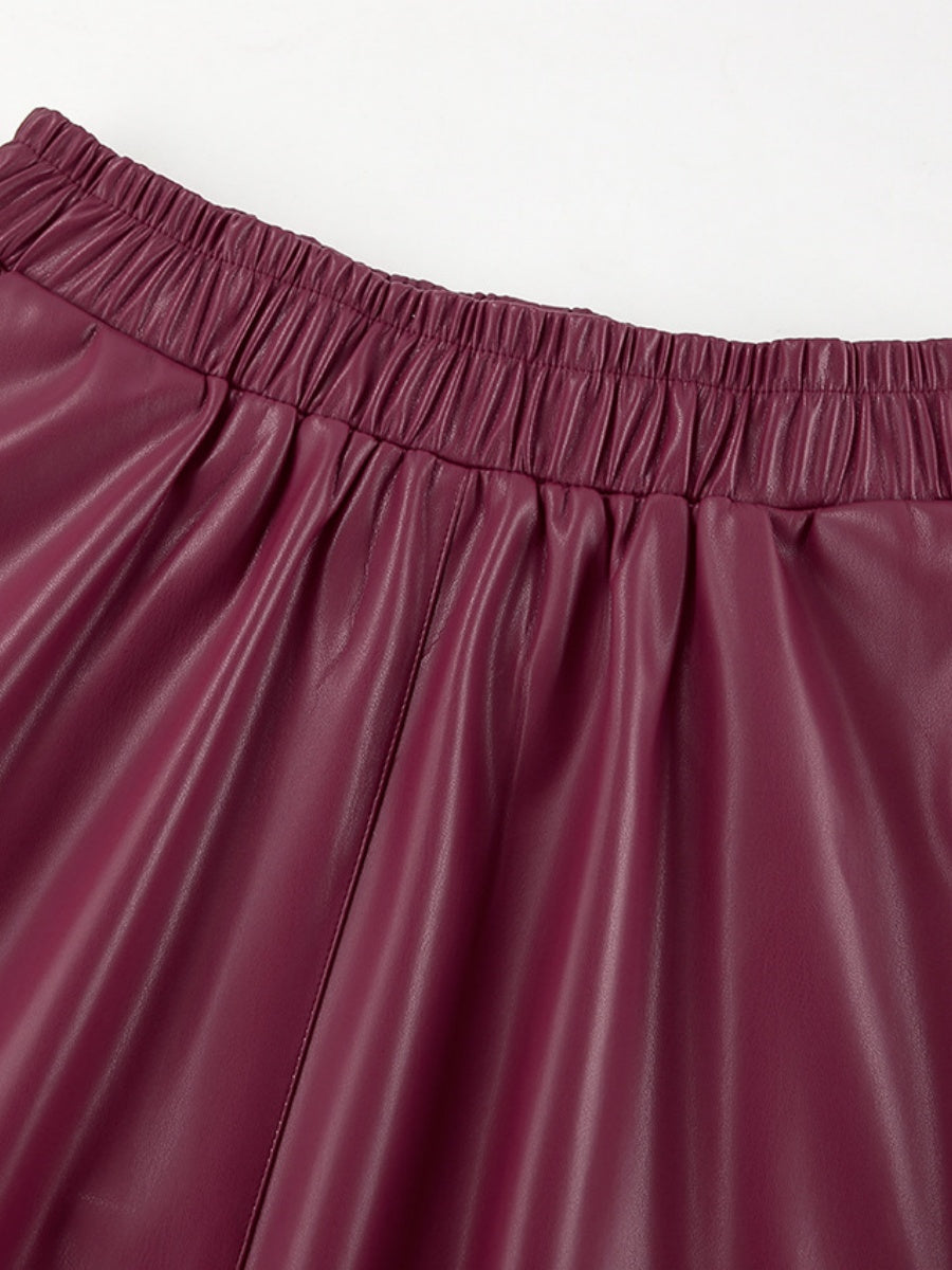 A-line skirt with full pockets Pu leather skirt