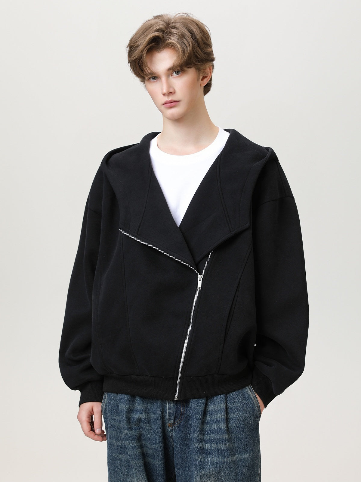 Irregular Zipper Hoodie Jackets