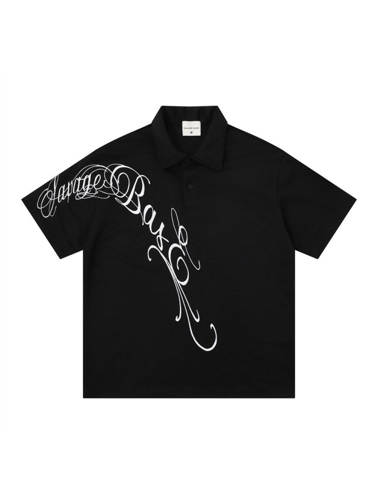 Graffiti Embroidery Letter Loose-fit POLO Shirt