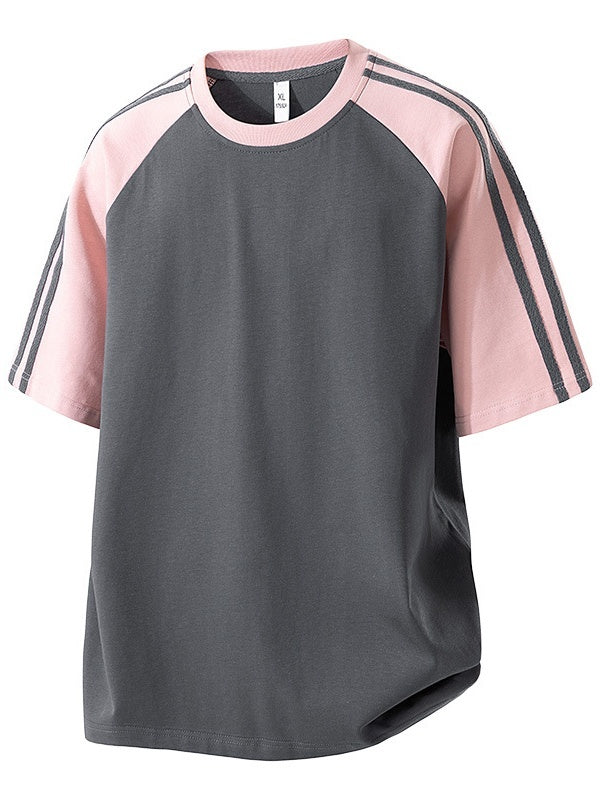 Stripes Patchwork Cooling Sensation Color-blocked T-shirts