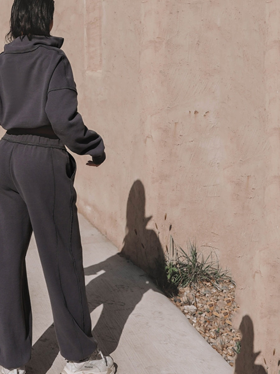 Liber Autumn women's solid color zipper pullover Long sleeve two piece sweatshirt