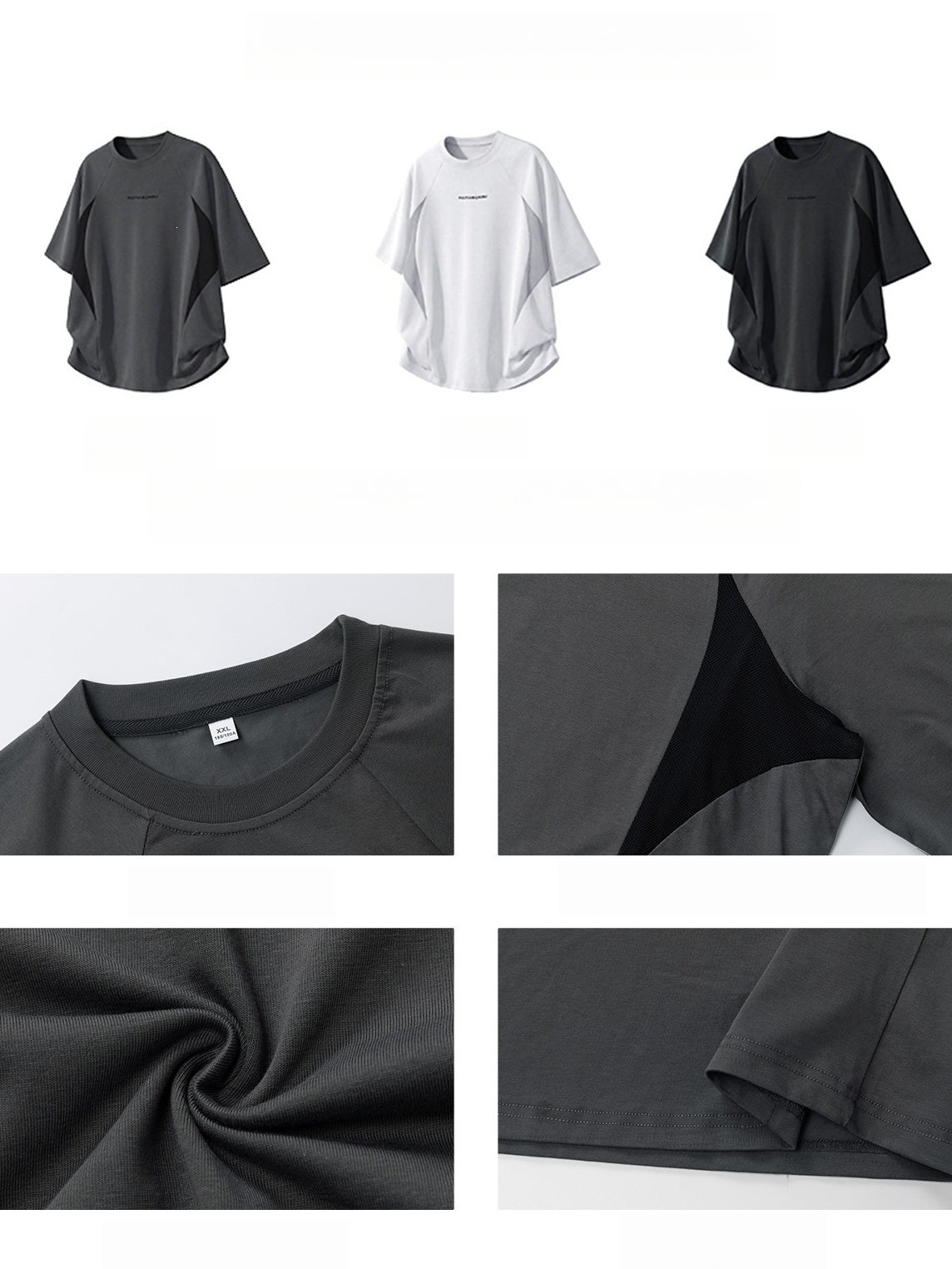 Color-blocked Mesh Patchwork Letter Print T-shirts