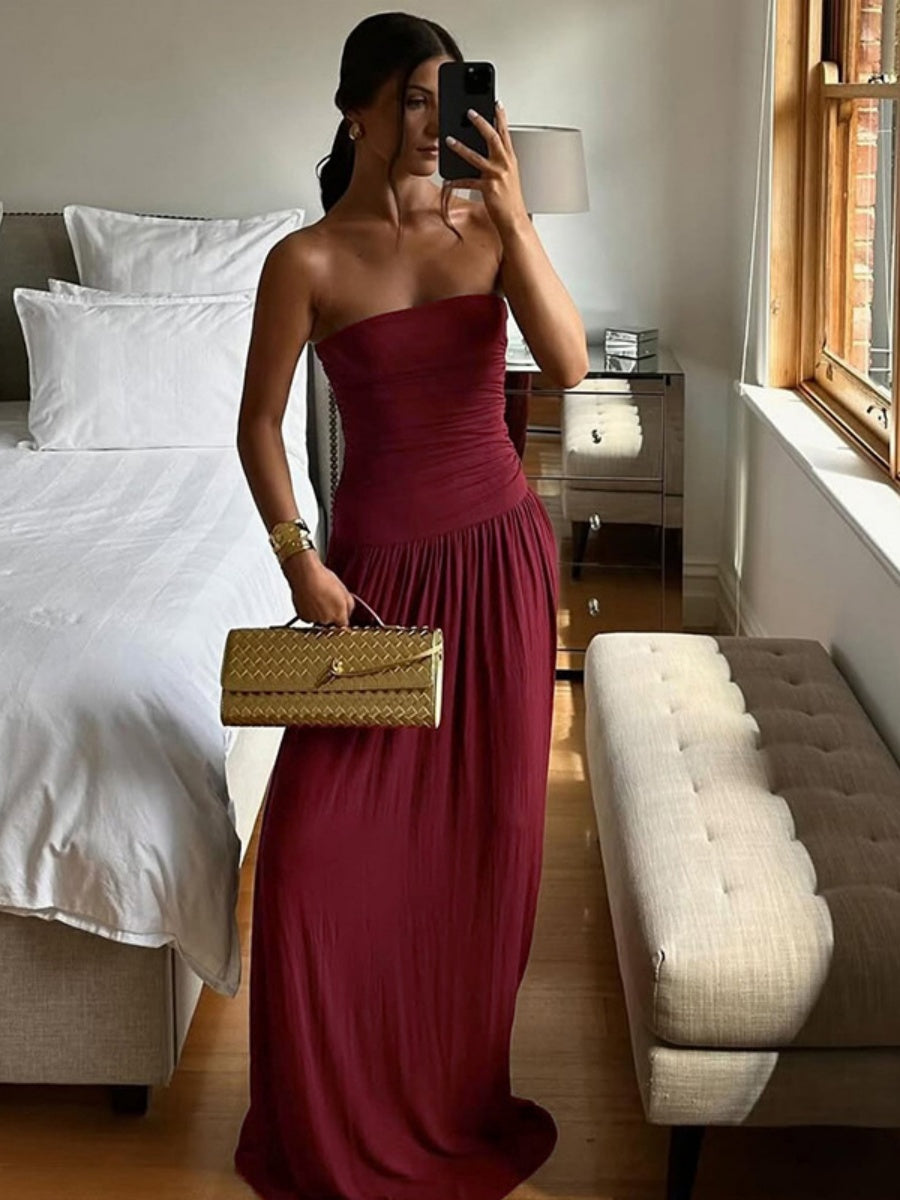 Strapless Gathered Long Dress
