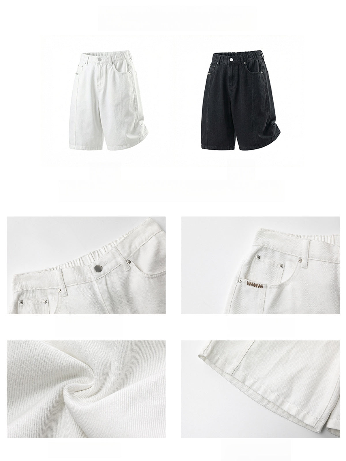 Washed Patchwork Five Points Denim Shorts