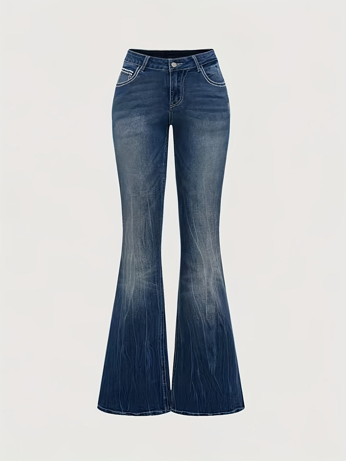 Women's Autumn/Winter Dark Washed Embroidered Rhinestone Flare Jeans