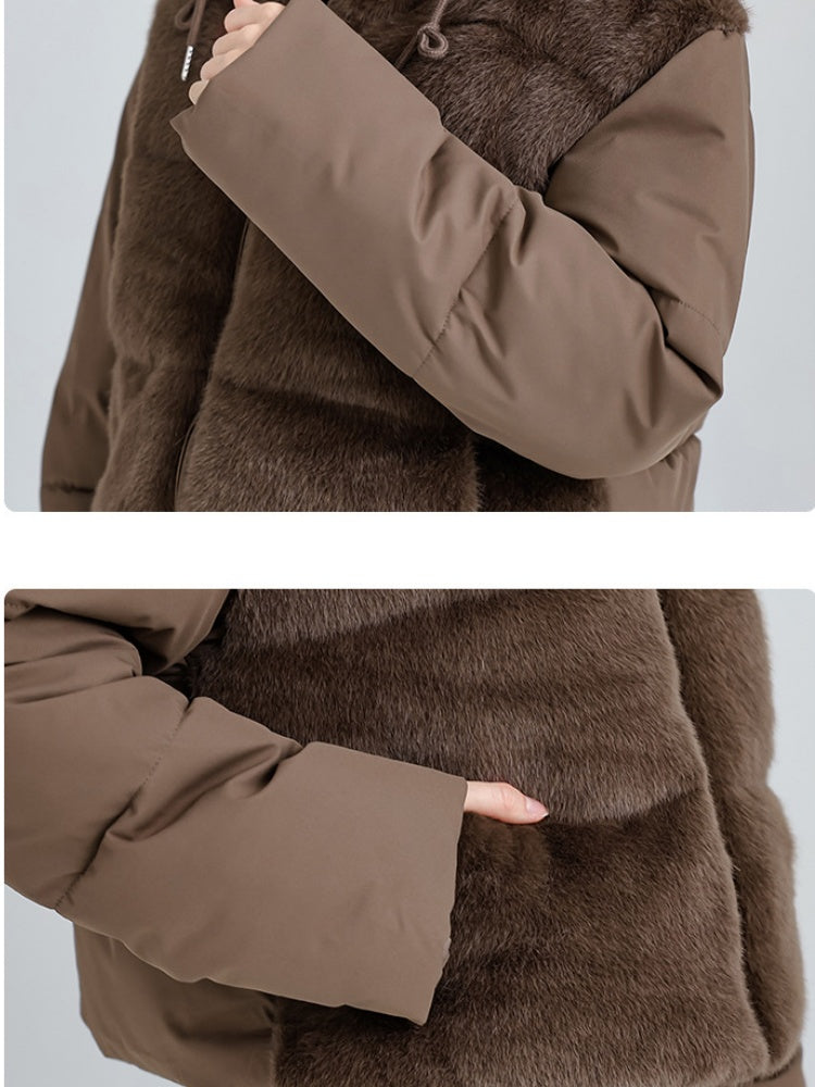 Fur Hooded Button Short Down Jacket Thickened Coat