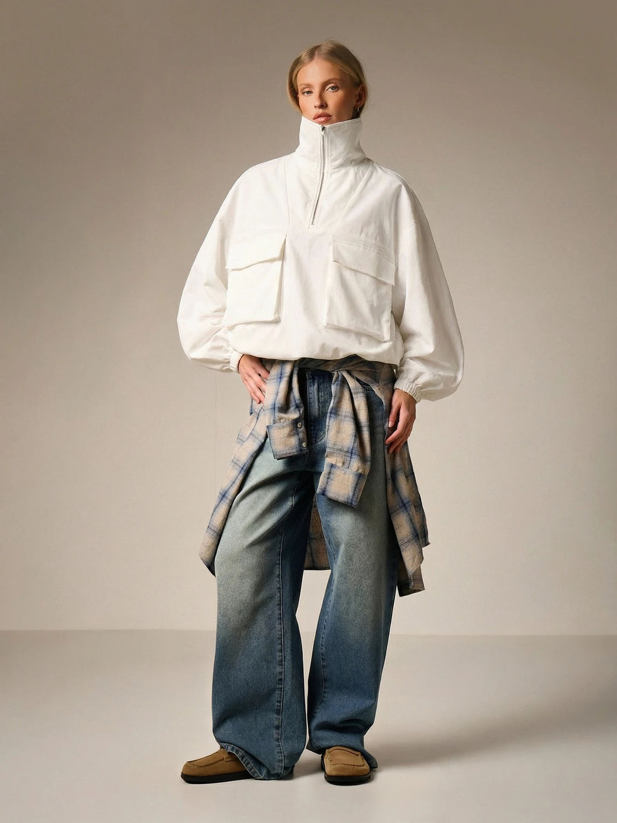 Workwear Style Long-sleeved Coat