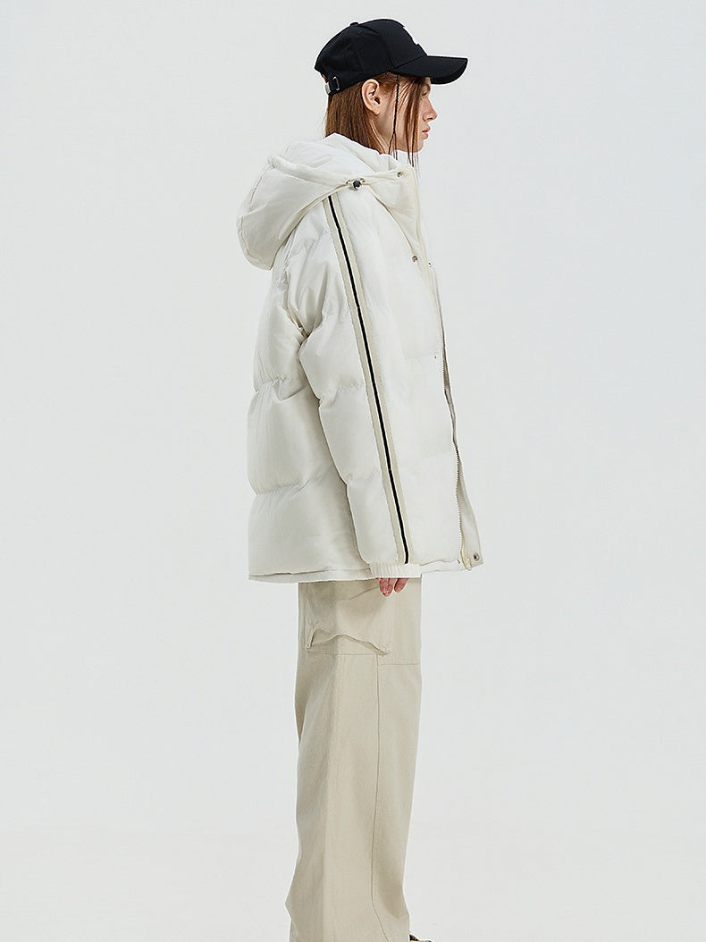 Stand-Collar Webbing-Trim Loose Thermal Puffer Jacket