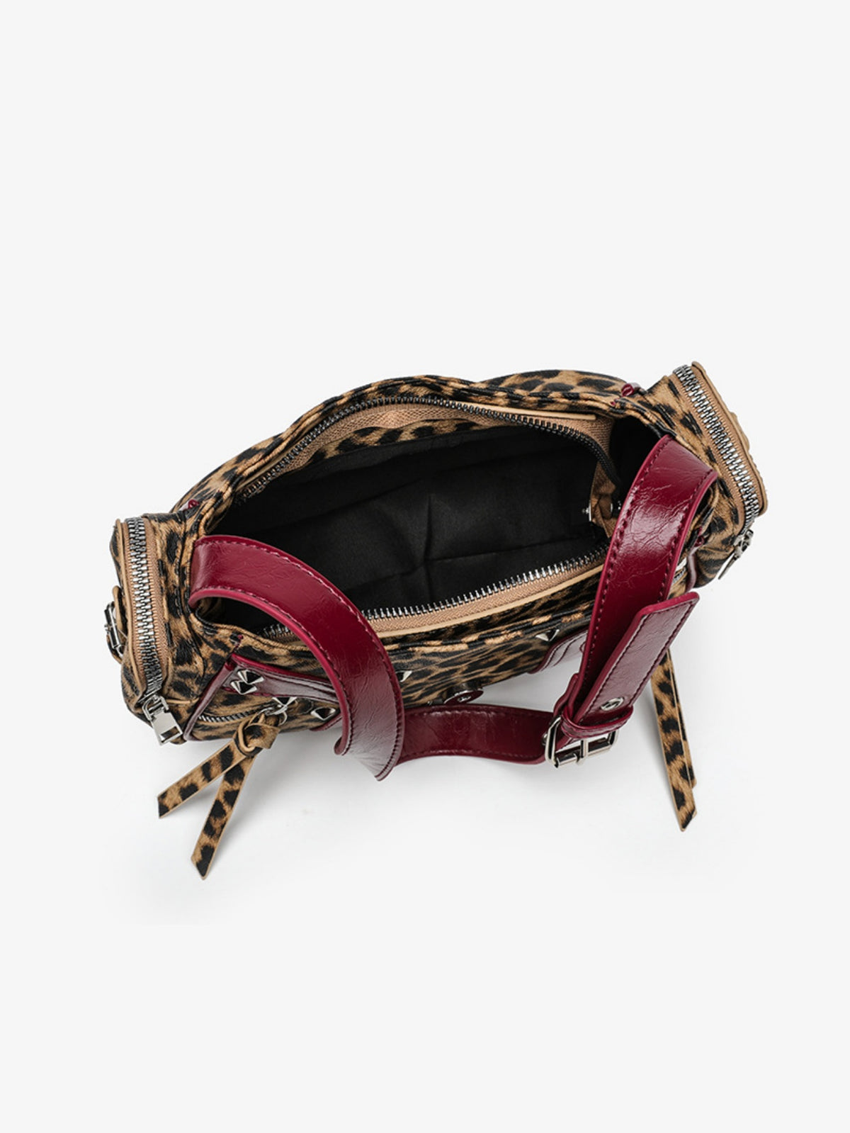 Stylish Leopard Print Edgy Biker Studded Shoulder Bag