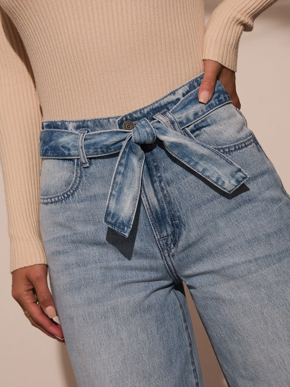 High-waisted Straps Water Wash Straight-leg Jeans