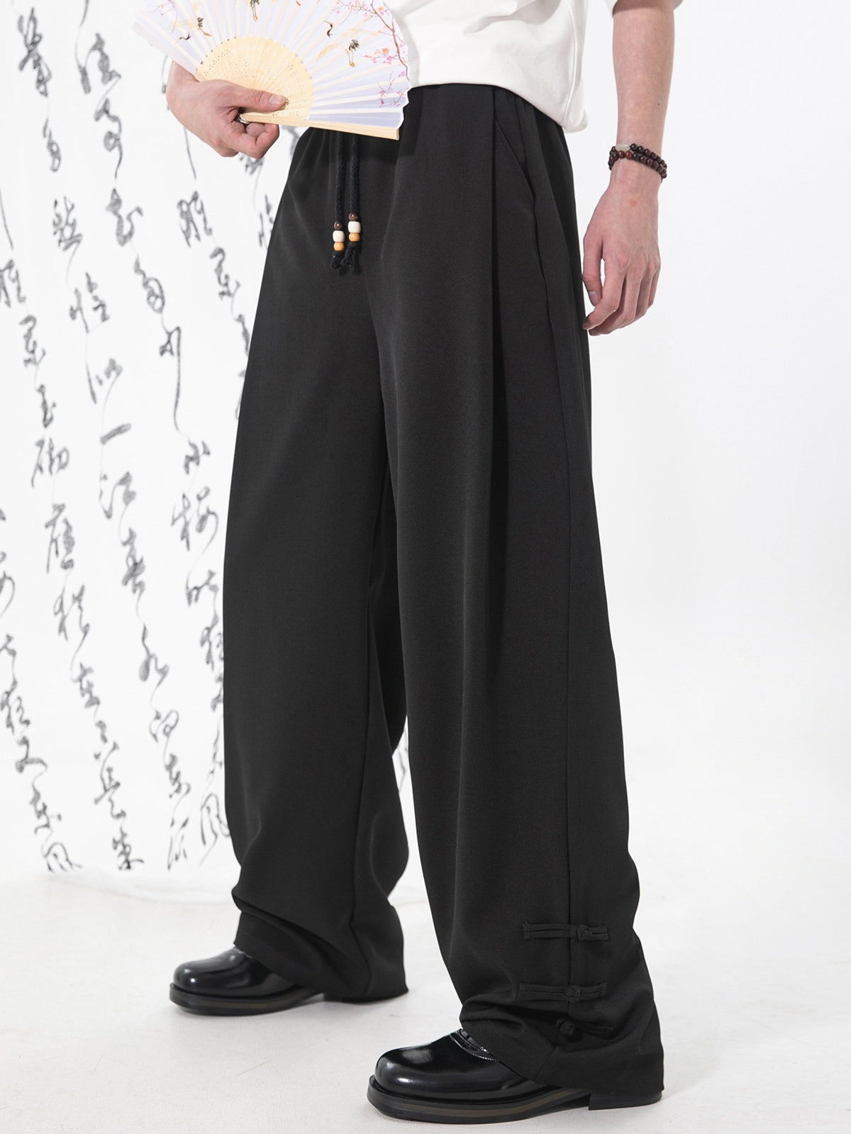 New Chinese Style Chinese Knot Design Loose-fit Pants