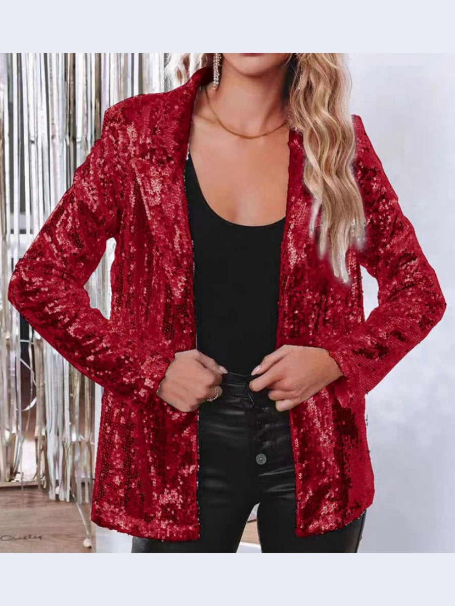 Lapel Long-Sleeve Sequined Casual Blazer