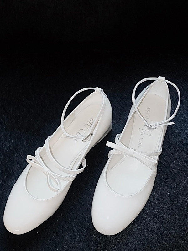 BIUCILI "Southern France Holiday" Original Design Elegant Bow Mary Jane Wedding Shoes Chunky Heel Women's Flats