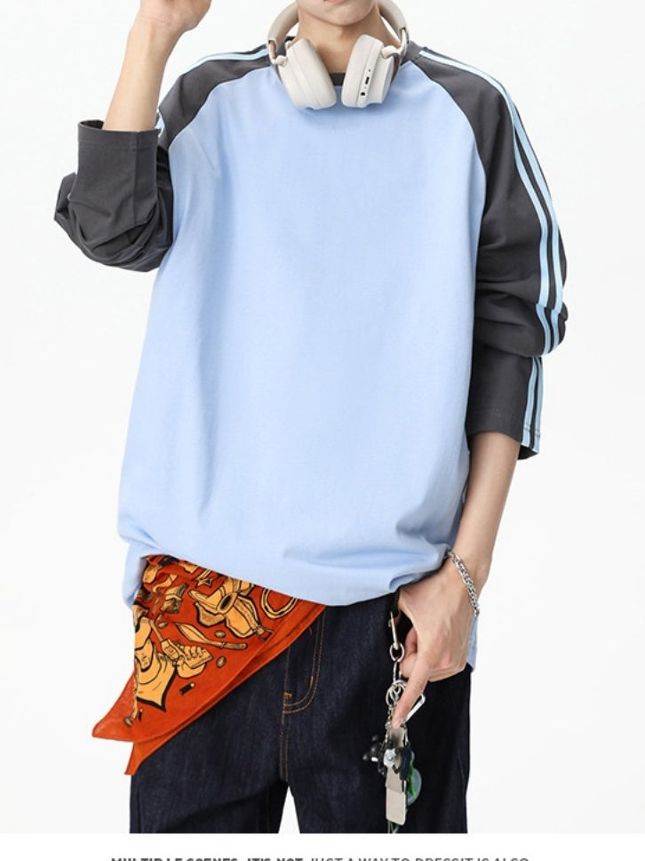 Liber Autumn Neutral wear Color matching Stripes T-shirts