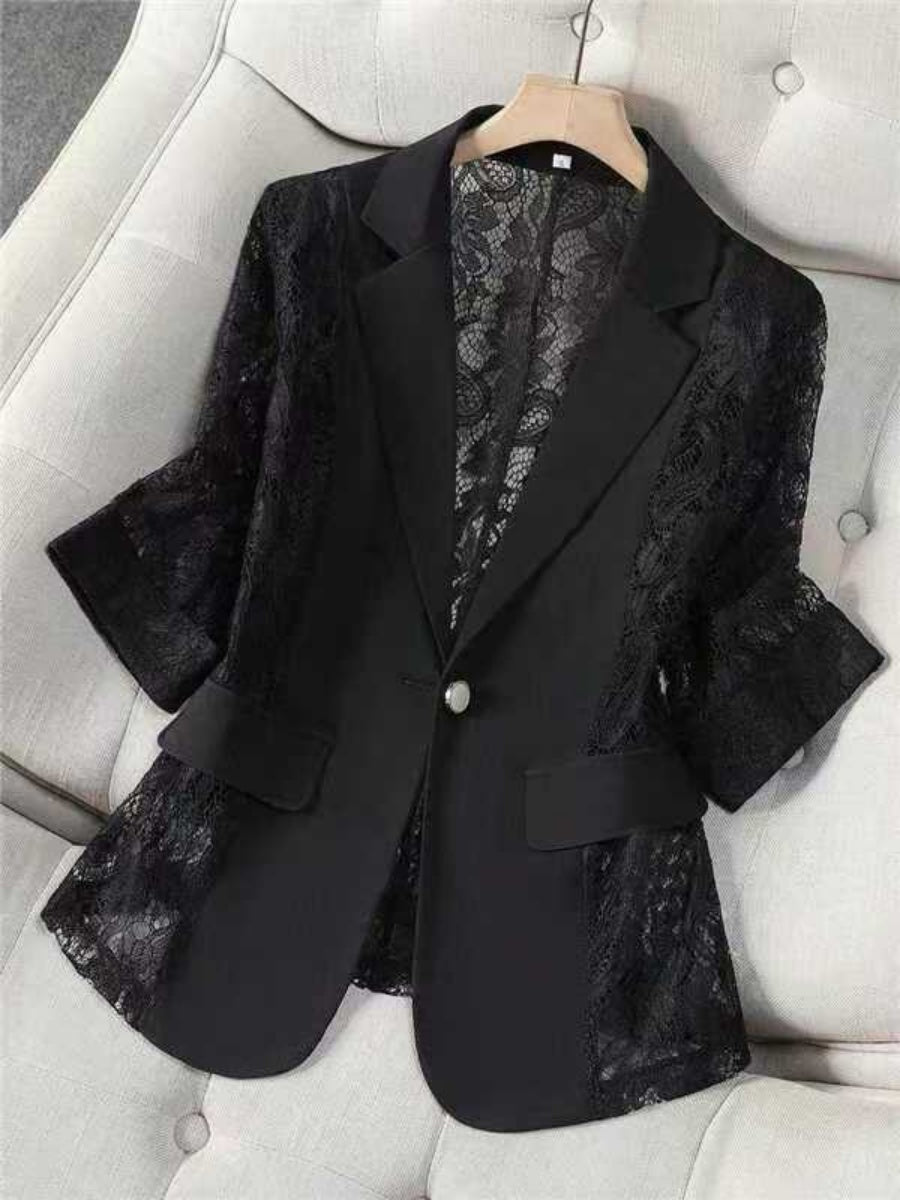 Three-quarter Sleeve Lace-trimmed Suit Jacket