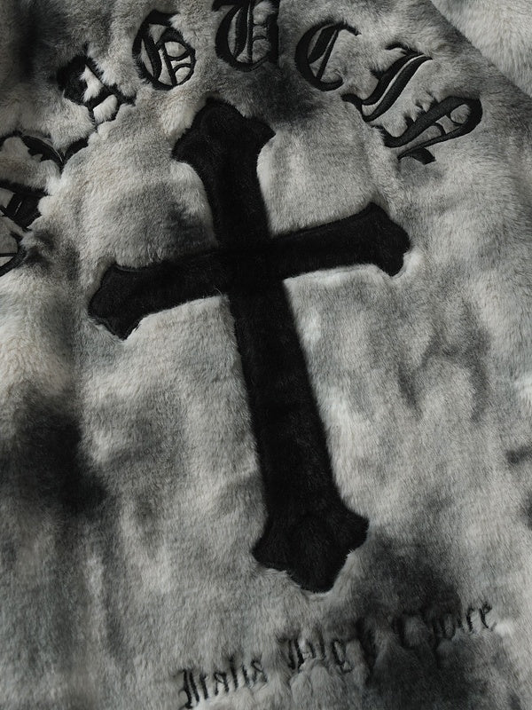 Tie-dye Gradient Cross Stitch Lambskin Faux Rabbit Fur Coat