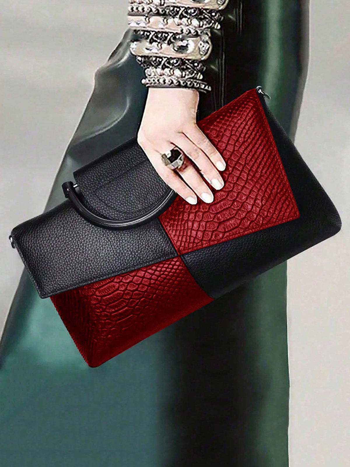 Snake-print Color-block Clutch/crossbody Bag