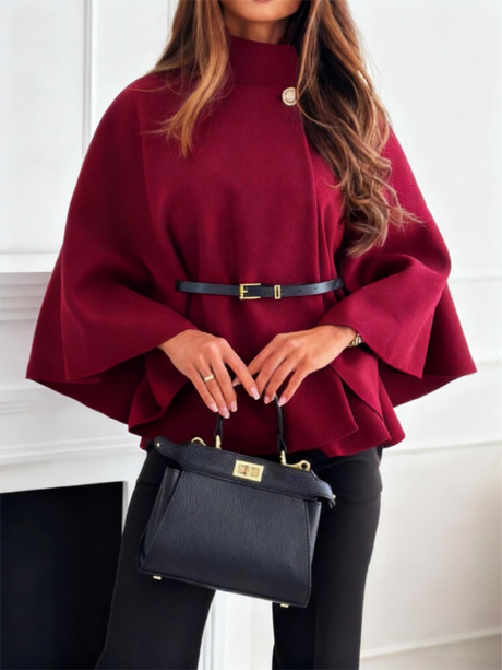 Waist Tie Wool Cape Jacket