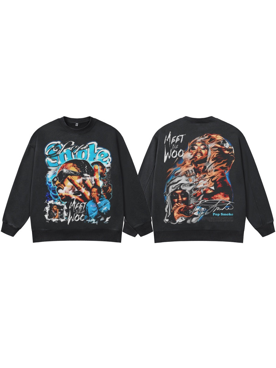 Retro Sports Printed Washing Old Crew Neck Sweatshirt