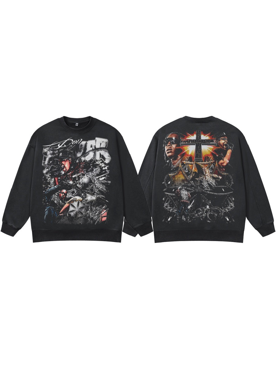 Printed Washing Crew Neck Sweatshirt