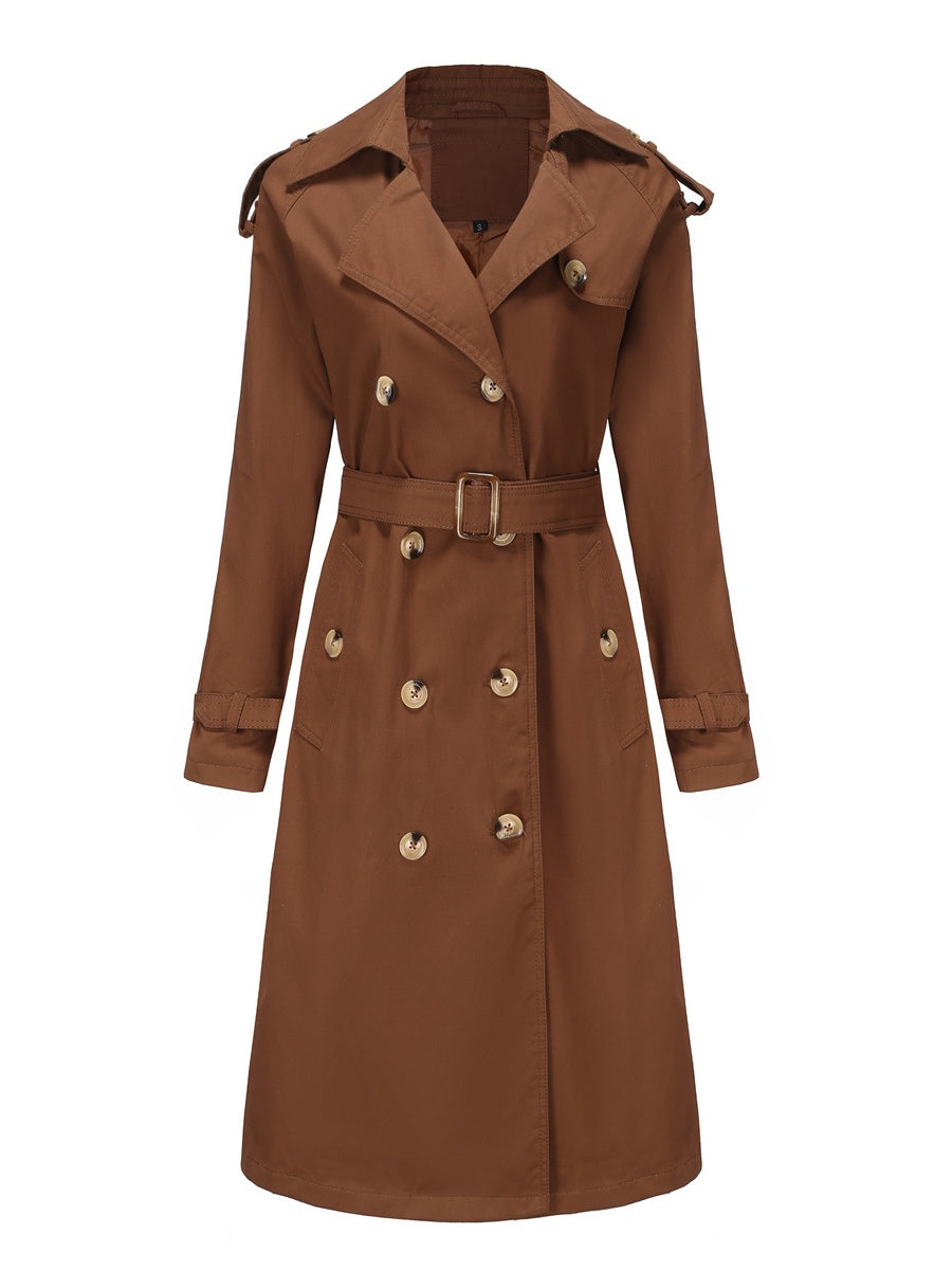 Waist-hugging Cotton Long Sleeve Lapel Three-dimensional Decoration Solid Color Trench Coats