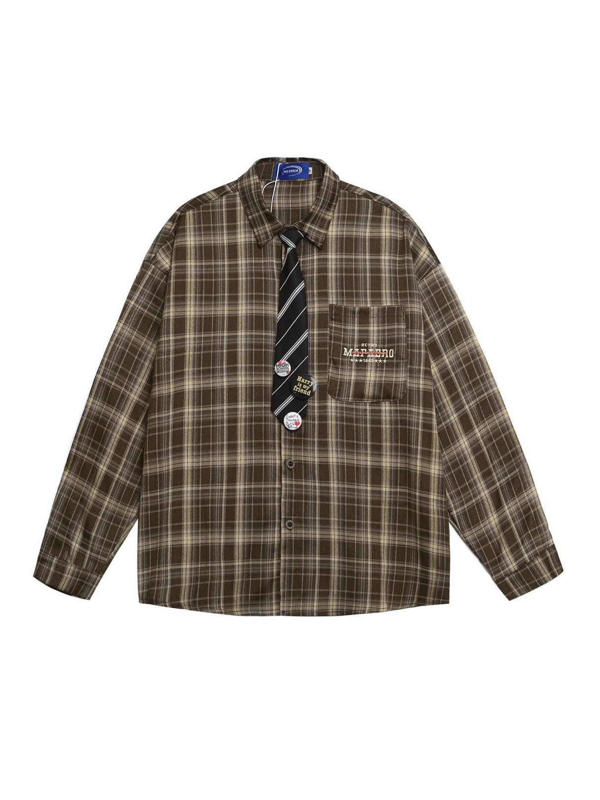 Liber Autumn Neutral wear Tie Plaid Shirts