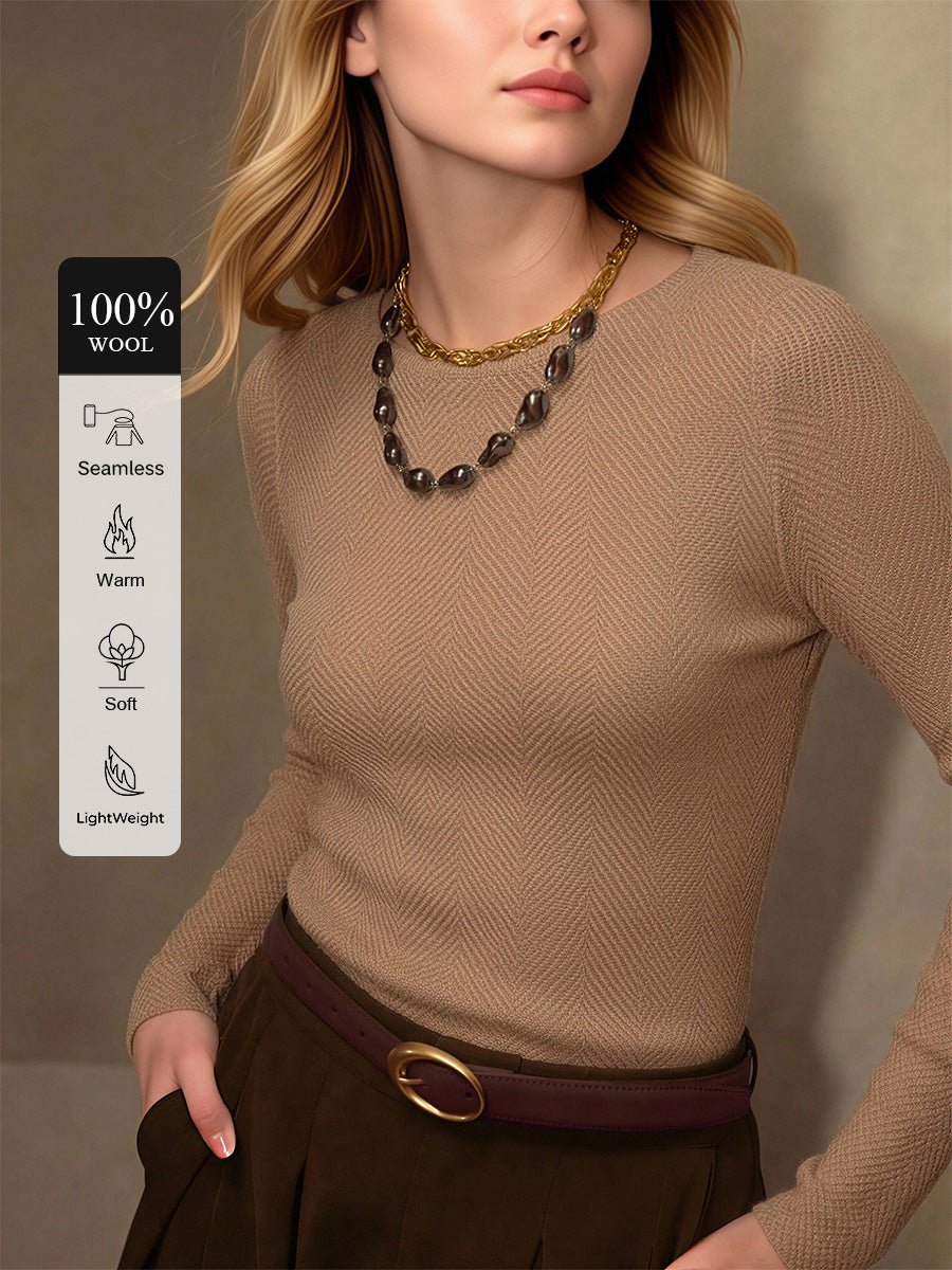100% Wool Seamless Herringbone Knit Top
