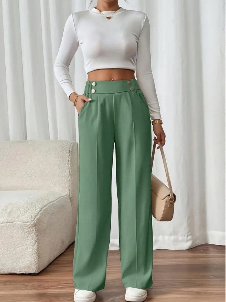 Casual High-waisted Loose Straight leg Pocket Pants