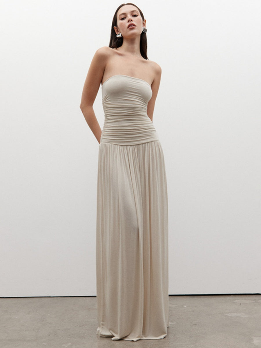 Strapless Gathered Long Dress