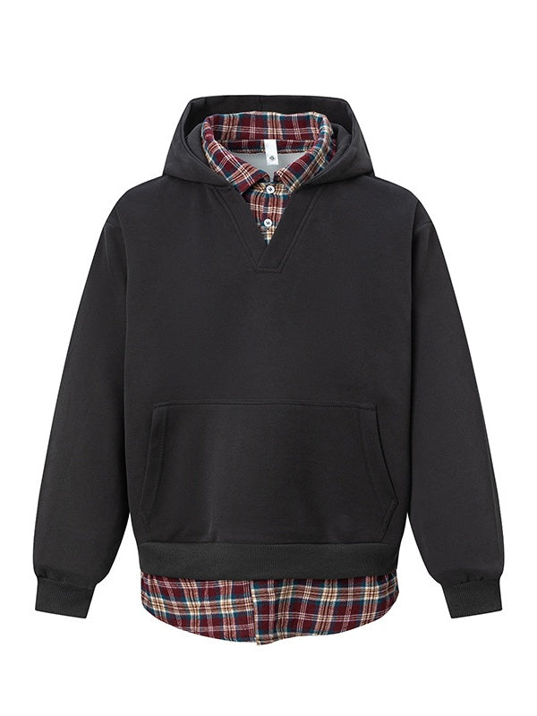 Plaid Splicing Loose Sports Hoodies