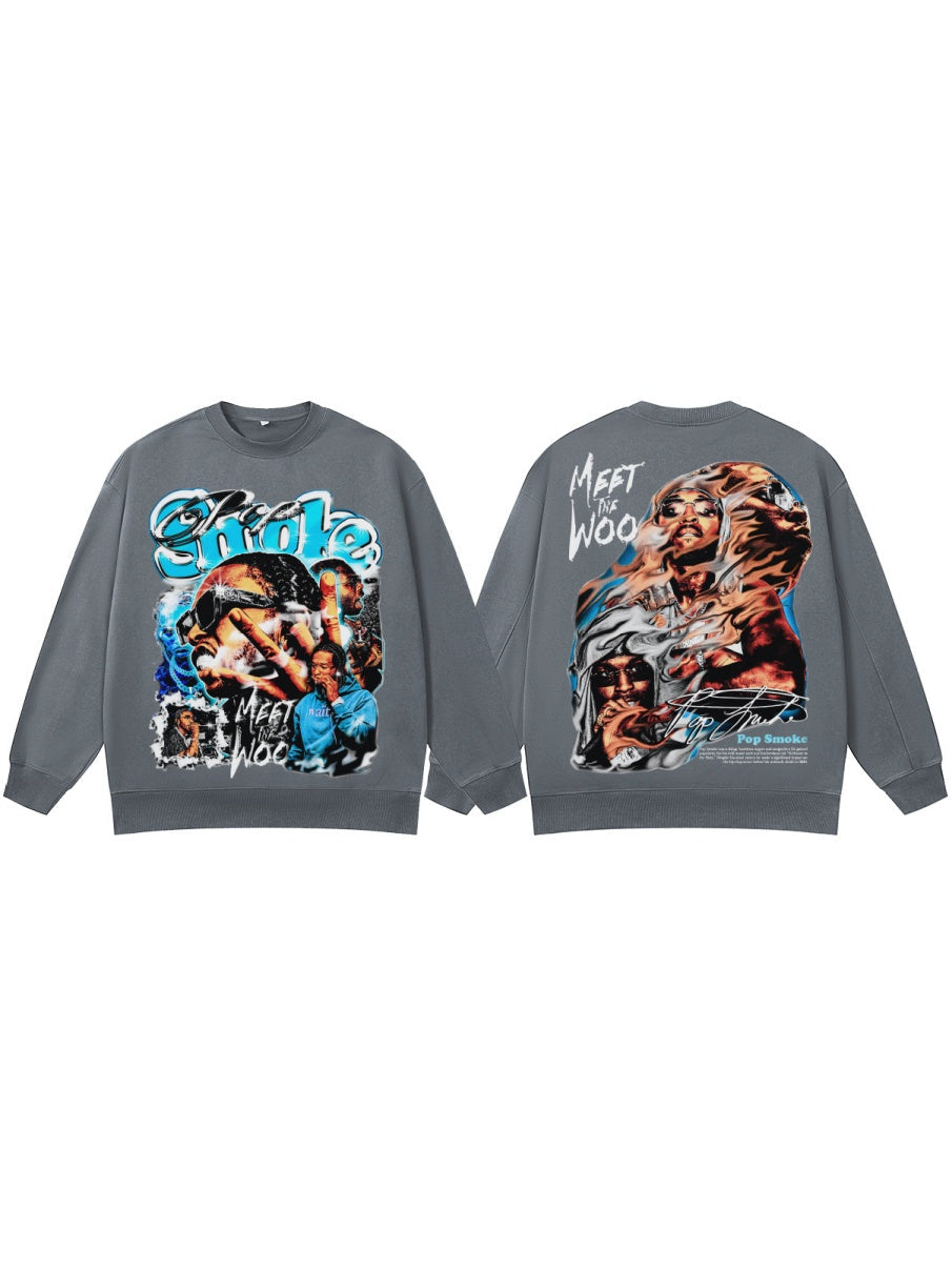 Retro Sports Printed Washing Old Crew Neck Sweatshirt