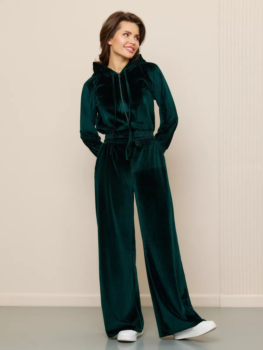Velvet Zipper Cardigan, Silver Fox Fleece Sweatshirt, Lace-Up Pants 2-piece Sets