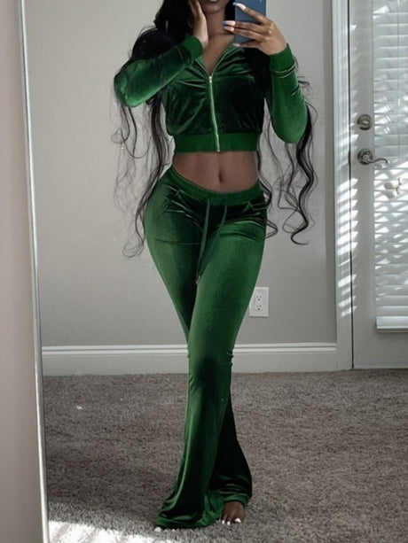Velvet Splicing Sexy Long-sleeved Casual Navel-baring Top 2-piece Sets