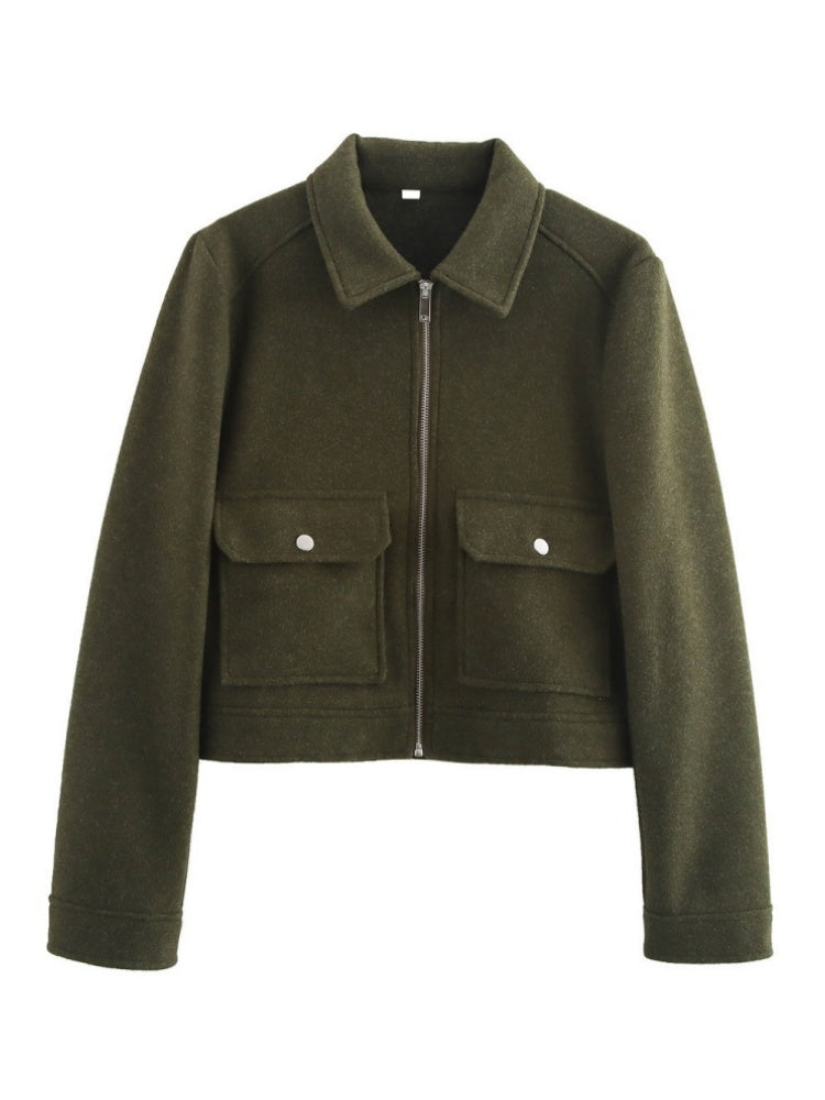 Zipper Lapel Simple Fashion Long-sleeved Short Jacket Suit Jacket Top
