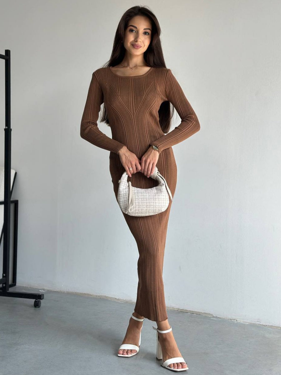 Round Neck Knitted Slim Fit Everyday Long Dress